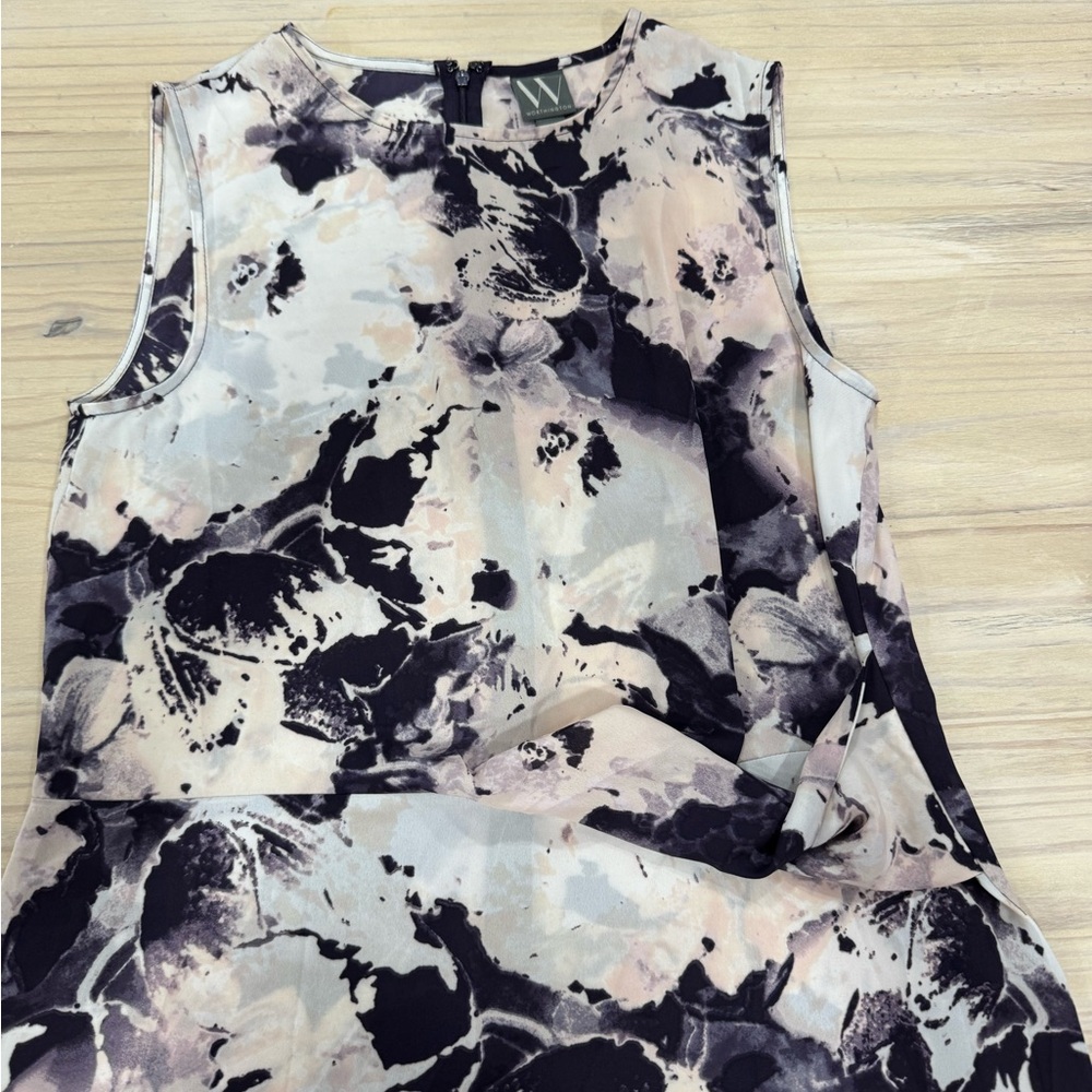 Worthington Sleeveless Floral Print Blouse in Black, Cream & Blush